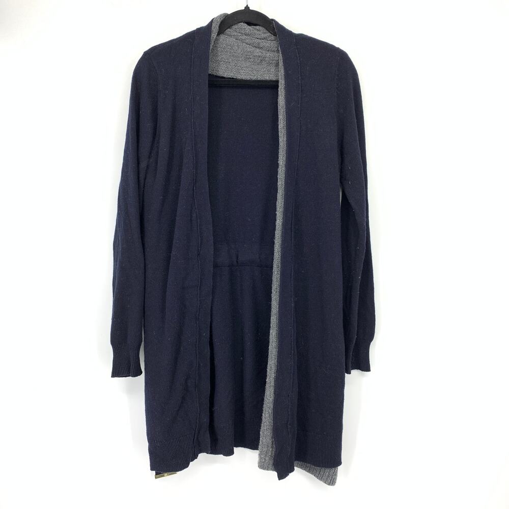 Tory Burch Long Navy Cardigan Open Front Knit Sweater Removable Gray Piece Sz M